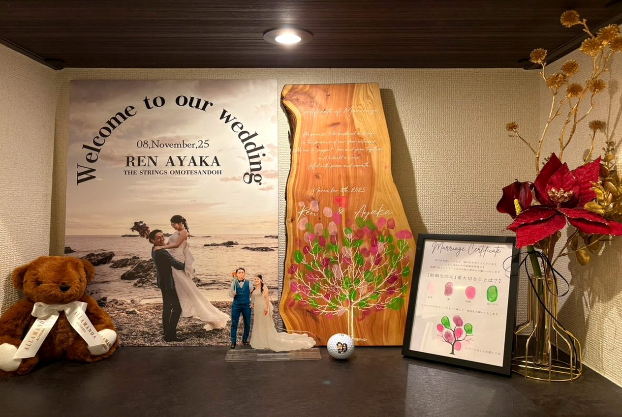 ウェルカムスペースに飾られた結婚証明書